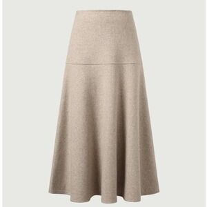 OGL Wool-Like Flared Maxi Skirt Women's Medium Oatmeal Heather Cozy Winter NWT